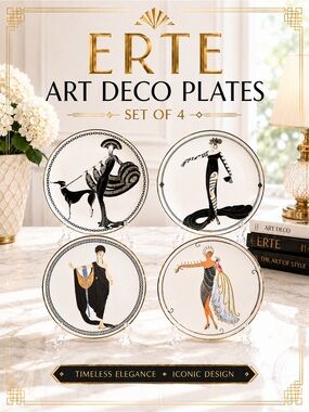 Erte Art Deco Plates, Set of 4